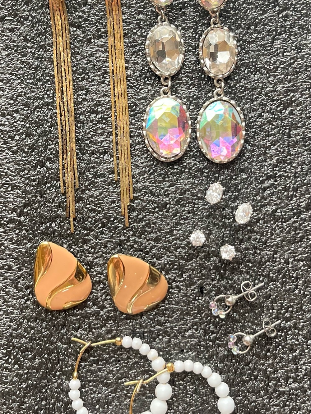 Vintage Earring Lot 7 Pairs Gold Silver Rhinestone Faux Pearl Boho Retro 80s